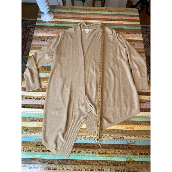 Chicos Size 2 US L 12/14 Tank Open Cardigan Sweater Set Camel Beige Sequin 2pcs - Picture 13 of 16